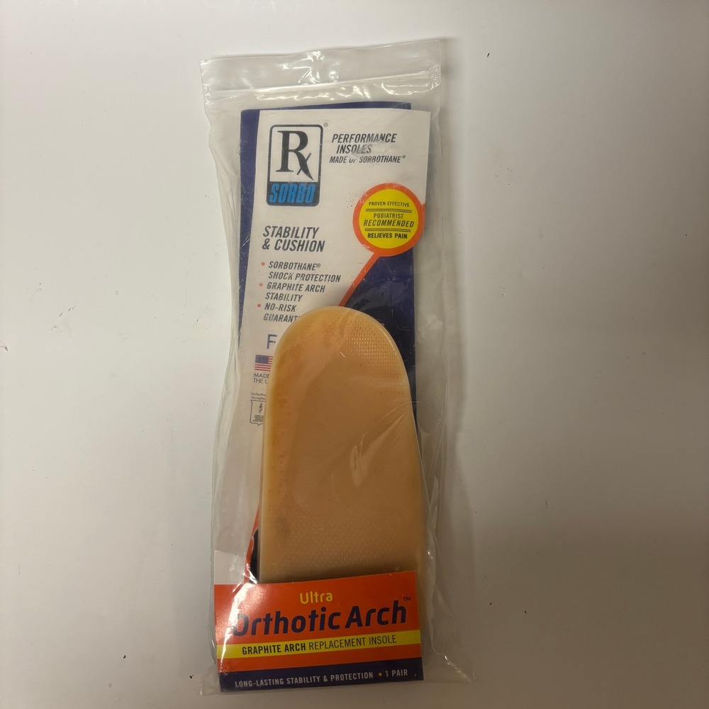 RX Sorbo Ultra Orthotic Arch Graphite Replacement Insoles‎ Men 11-12 Size F